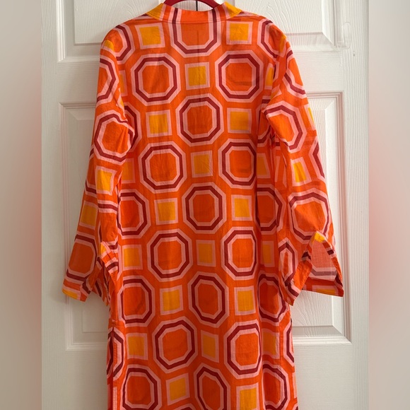 Tory Burch Long Striped Geometric Dress Size M Cotton Kaftan Swim Beach Cover - Picture 5 of 15